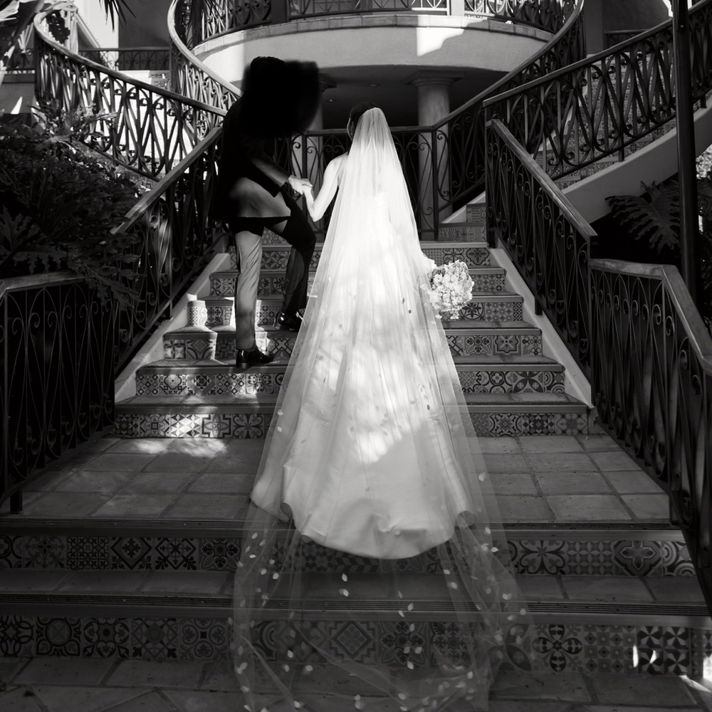 Wedding veil with flower petals